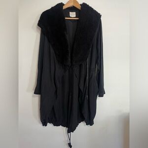 Silence + Noise Black Parka with Faux Fur Collar